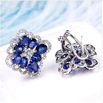 GOWE 4.1cttw Oval Cut Natural Sapphire Clip Earrings 18K White Gold Real Diamond Earrings