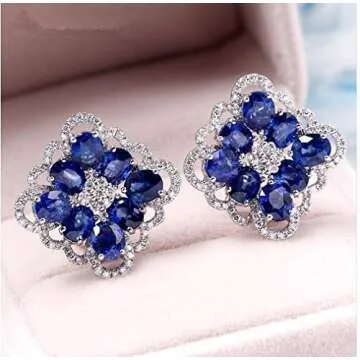 GOWE 4.1cttw Oval Cut Natural Sapphire Clip Earrings 18K White Gold Real Diamond Earrings