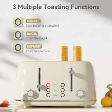 Retro 4 Slice Toaster with 6 Settings and Wide Slots