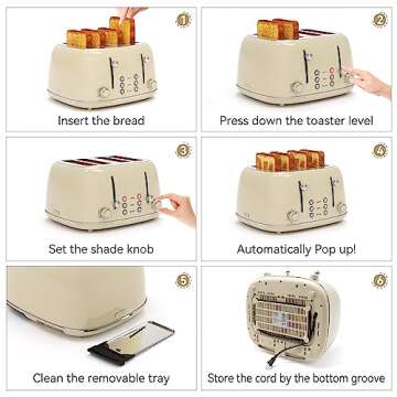 Retro 4 Slice Toaster with 6 Settings and Wide Slots