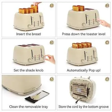 Retro 4 Slice Toaster with 6 Settings and Wide Slots