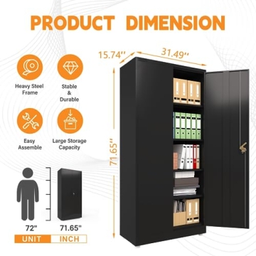 Fohufo Metal Storage Cabinet with Lockable Doors & Adjustable Shelves