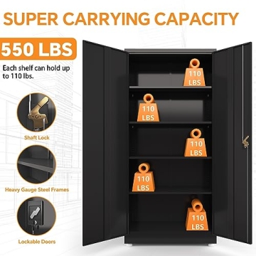 Fohufo Metal Storage Cabinet with Lockable Doors & Adjustable Shelves