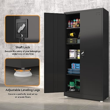 Fohufo Metal Storage Cabinet with Lockable Doors & Adjustable Shelves
