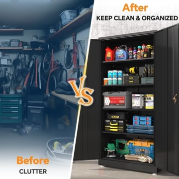 Fohufo Metal Storage Cabinet with Lockable Doors & Adjustable Shelves