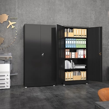 Fohufo Metal Storage Cabinet with Lockable Doors & Adjustable Shelves