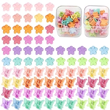 SuPoo 80 Pcs Butterfly and Floral Hair Accessories: Mini Clips, Tiny Colorful Claws for Girls, Babie...