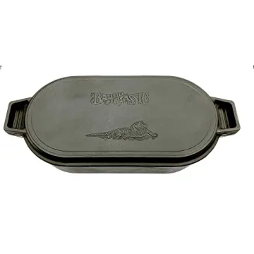 Bayou Classic 7477 6-qt Cast Iron Oval Fryer with Griddle Lid