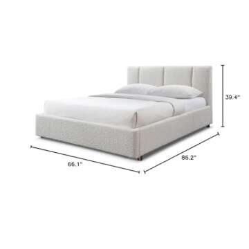 Omax Decor Venice Upholstered Platform Bed | Cream Beige Boucle | Queen