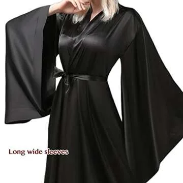 BATHGOWN Women's Silk Kimono Long Robe Satin Bridesmaid Wedding Sleepwear Beach Blouses Bikini Cover Up Plus Size
