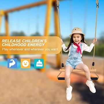 Wooden Trapeze Swing Bar with Rings for Kids Play