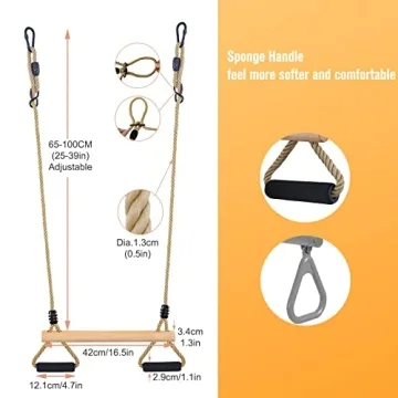 Wooden Trapeze Swing Bar with Rings for Kids Play
