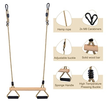 Wooden Trapeze Swing Bar with Rings for Kids Play