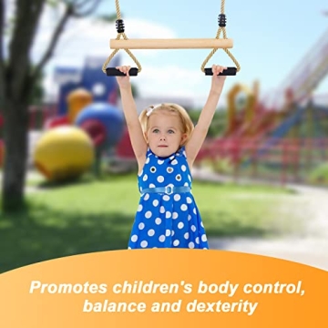 Wooden Trapeze Swing Bar with Rings for Kids Play