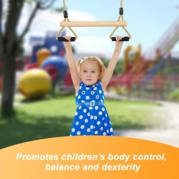 Wooden Trapeze Swing Bar with Rings for Kids Play