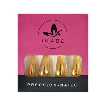 Metal Coffin Fake Nails Extra Long Gold Yellow Chrome Reflective False Press On Nails Mirror Punk Rock Acrylic Nails Full Cover Fingernails Decorations 24pcs
