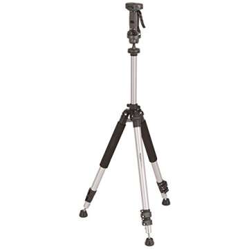 Amazon Basics Pistol Grip Camera Travel Tripod with Bag - 34.4-72.6 Inches, Silver and Black