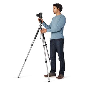 Amazon Basics Pistol Grip Camera Travel Tripod with Bag - 34.4-72.6 Inches, Silver and Black