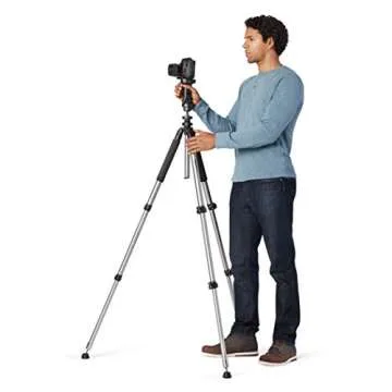Amazon Basics Pistol Grip Camera Travel Tripod with Bag - 34.4-72.6 Inches, Silver and Black