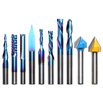 Genmitsu General Purpose CNC Router Bit Collection - 10 PCS, 1/4" Shank, Nano Blue Coating, MC10A