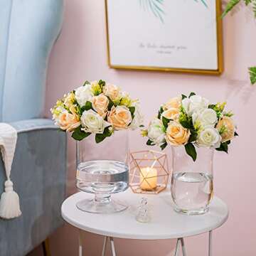 Inweder Wedding Flower Balls for Centerpieces - 2 Pcs Artificial Flower Ball Arrangement Bouquet, Fake Flowers Rose Balls for Weddings, Birthday Party, Home Decor, Peachy Champagne & White