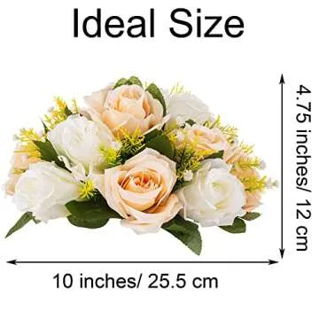 Inweder Wedding Flower Balls for Centerpieces - 2 Pcs Artificial Flower Ball Arrangement Bouquet, Fake Flowers Rose Balls for Weddings, Birthday Party, Home Decor, Peachy Champagne & White