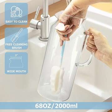 Yirilan Glass Pitcher, 2 Liter(68oz) Water Pitcher with Lid and Spout, Large Pitchers for Drinks, Glass Water Carafe, Glass Jug, Beverage Pitcher