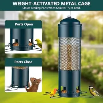 LCSEVEN Bird Feeders for Outdoors with Weight-Activated Squirrel Proof Mechanism, 3LB Seed Capacity,...