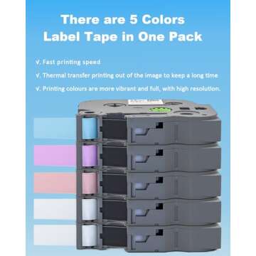 RAEMALL Compatible with Brother P Touch Label Maker Tape TZe 12mm 0.47 Inch Laminated Colored Label ...