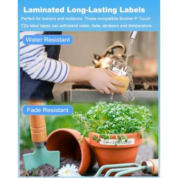RAEMALL Compatible with Brother P Touch Label Maker Tape TZe 12mm 0.47 Inch Laminated Colored Label Refills Use for Brother P Touch Label Maker PT-D210 PT-H110 PT-1880 PT-D400, 1/2" x 26.2', 5 Pack