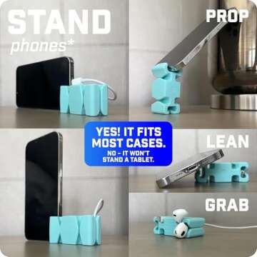 CordBrick Weighted Cord Holder for Nightstand - Phone Charger Cable Management for Travel, Phone Accessory, Stocking Stuffers for Adults - Multipurpose Gift for Home, Office, Silicone (Aqua)