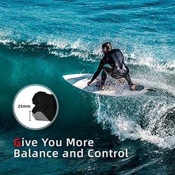 Abahub 3 Piece EVA Surfboard Deck Traction Pads with Kicker for Stomp Skimboards, Surf Boards, Funboard, Fish Board, Black