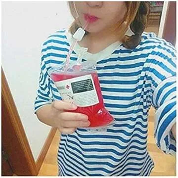 JCLMER 25 Pcs Blood Energy Drink Bag Drink Container IV Bags, Translucent Plastic Pouches Drink Bags for Cold & Hot Drinks for Adults and Kids, Blood Bags Party Favour Drinking Cups