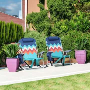 Comfortable ALPHA CAMP Beach Chairs Set of 2 with Cooler Bag, Perfect for All Outdoor Activities