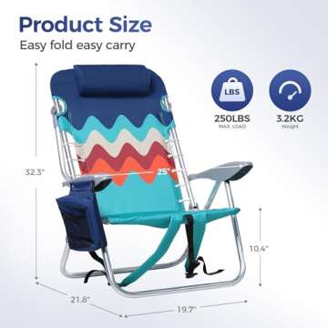 ALPHA CAMP Beach Chairs Set 2 with Cooler Bag & Straps
