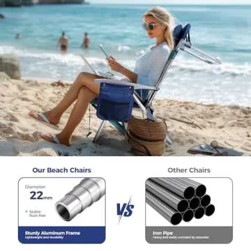 ALPHA CAMP Beach Chairs Set 2 with Cooler Bag & Straps