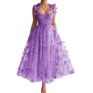 JNXIANGW 3D Butterflies Lace Tulle Prom Dresses for Women Sleeveless Puffy Sweetheart Formal Evening...