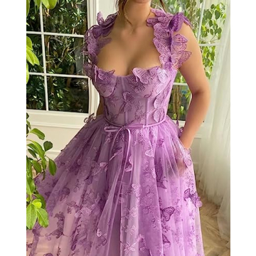 Elegant JNXIANGW 3D Butterflies Tulle Prom Dress