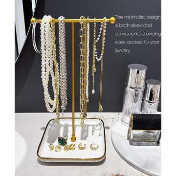 VROOMIUM Necklace Holder- Ceramic Base 1ft Height Jewelry Organizer Stand, Aesthetic Jewelry Hanger ...