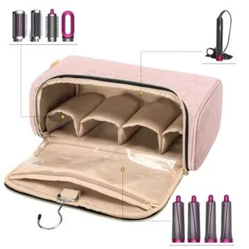 Yarwo Travel Case Compatible for Dyson Airwrap Complete Styler All Models and Attachments, Portable Storage Bag with Hanging Hook for Hair Curler Accessories, Pale Mauve (Patent Design)