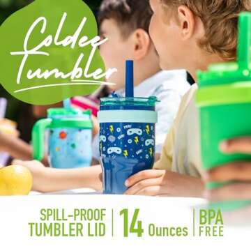 REDUCE 14 Oz Coldee Kids Tumbler with Lid and Straw - Coldee Insulated Travel Mug - Spill-Proof, Swe...