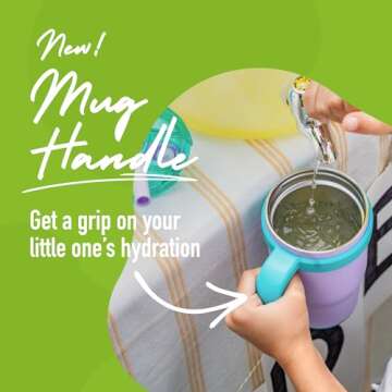 REDUCE 14 Oz Coldee Kids Tumbler with Lid and Straw - Coldee Insulated Travel Mug - Spill-Proof, Sweatproof Stainless Steel, BPA-Free - Includes Handle, Reusable Silicone Straw - Nautical Mist