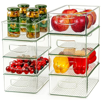 Hudgan 8-Piece Stackable Clear Plastic Storage Bins for Pantry & Kitchen