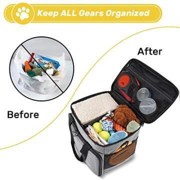 Abrimelodi 6 Set Dog Travel Bag, Large Pet Travel Kit for Supplies Includes 2 Food Containers, 1 Travel Organizer for Dogs, 2 Collapsible Bowls, 1 Treat Pouch, Dog Weekend Overnight Travel Bag Luggage