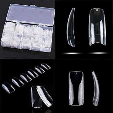 AORAEM Clear French Coffin Nails Tips 500 PCS 10 Sizes Half Cover Clear Nail Tips French Style Straight Nail Tips Acrylic Fake Nails with Box for Nail Salon Home DIY