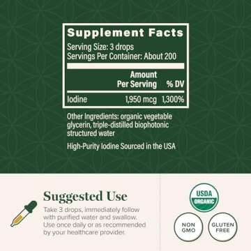 Global Healing Detoxadine - Organic Nascent Liquid Iodine Supplement Drops for Thyroid Support, Detox Cleanse, and Metabolism - Non-GMO, Vegan, 200 Servings Iodine Drops (1 Oz)
