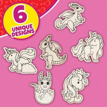 Set of 24 Valentines Cards for Kids Classroom - Valentine's Day Unicorn &Dragon Wood Painting Kits f...