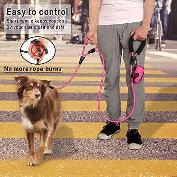 Rope Dog Leash 6ft Long,Traffic Padded Two Handle,Heavy Duty,Reflective Double Handles Lead for Control Safety Training,Leashes for Large Dogs or Medium Dogs,Dual Handles Leads(Pink)