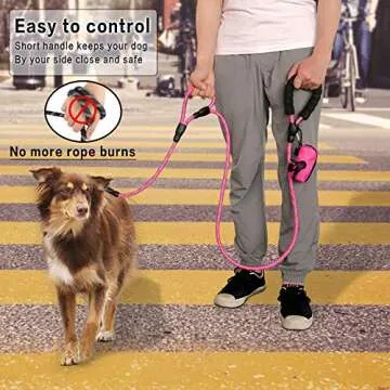 Rope Dog Leash 6ft Long,Traffic Padded Two Handle,Heavy Duty,Reflective Double Handles Lead for Control Safety Training,Leashes for Large Dogs or Medium Dogs,Dual Handles Leads(Pink)