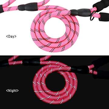 Rope Dog Leash 6ft Long,Traffic Padded Two Handle,Heavy Duty,Reflective Double Handles Lead for Control Safety Training,Leashes for Large Dogs or Medium Dogs,Dual Handles Leads(Pink)